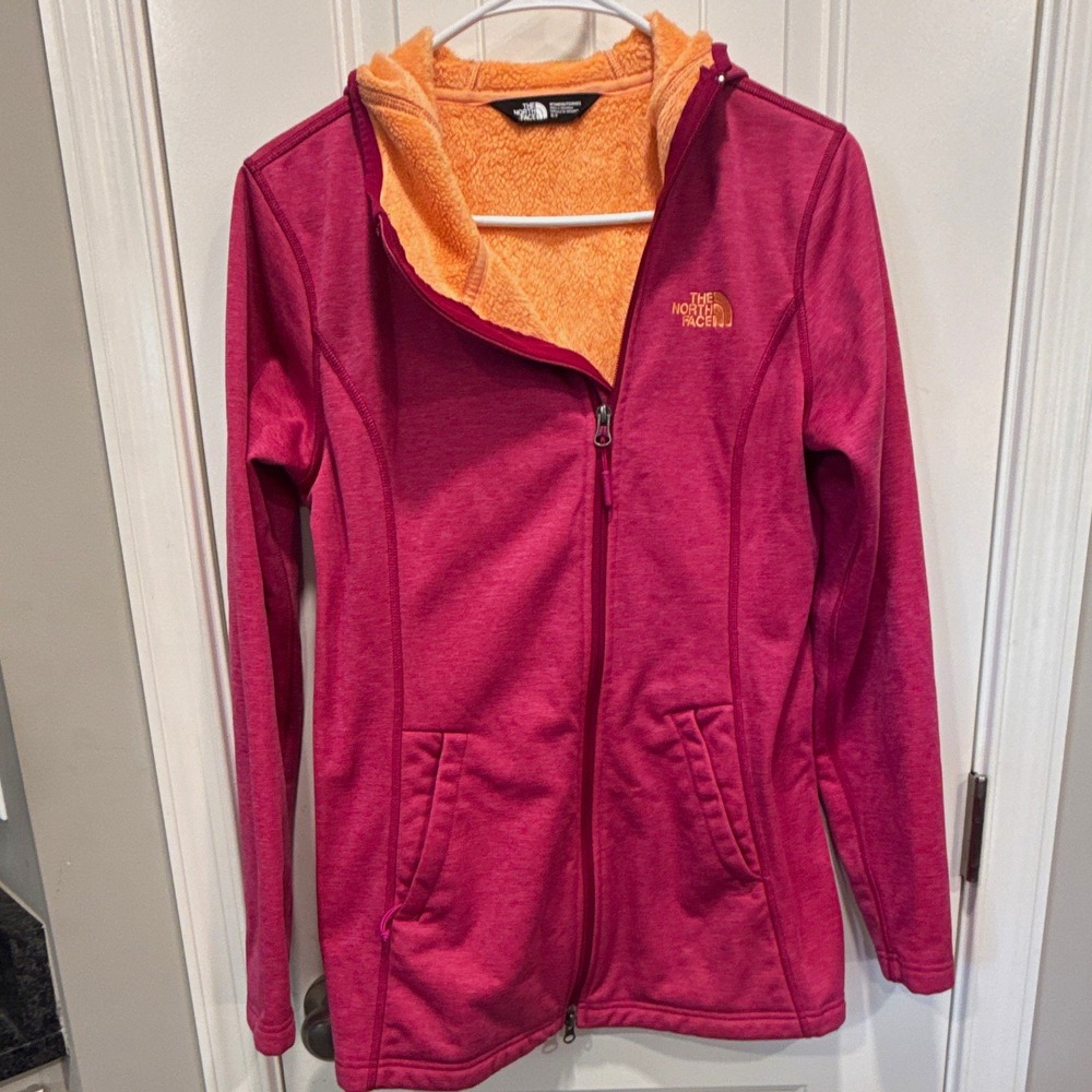 The North Face Women's S Full Zip Hooded Fleece Jacket Pink/Orange Pockets